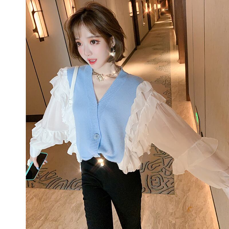 スタイルカラーニットシャツ ルーズカーディガンオータム 秋物 ステッチ MIUCO62385696921