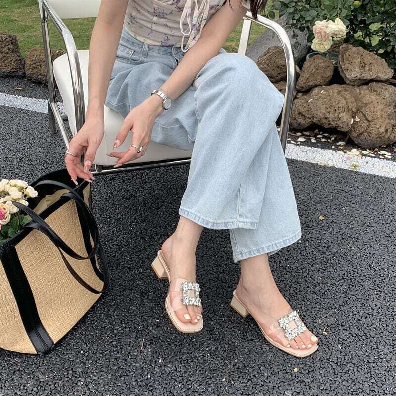 全2色スクエアビジューフラットクリアサンダル【050439】 | ROSE AURA 