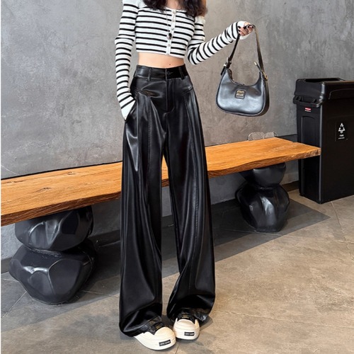 2色／切り替えタックフェイクレザーパンツ ・12481