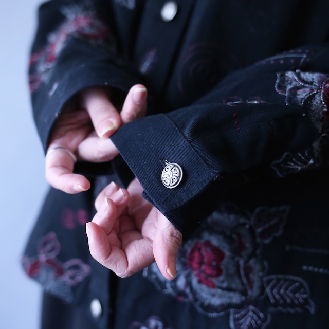 "刺繍" flower art pattern beads decoration box silhouette cotton shirt jacket