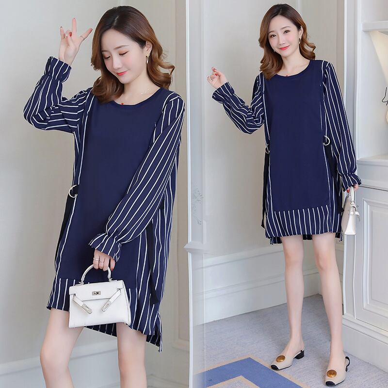 【新作】【送料無料】 マタニティウェア2019春の新しいファッションの外出母乳育児ルーズフェイクツーピーススプライシングプラスサイズ母乳育児ドレス妊婦-アリババ 大きめサイズ スプリング 春物 expec222577600218