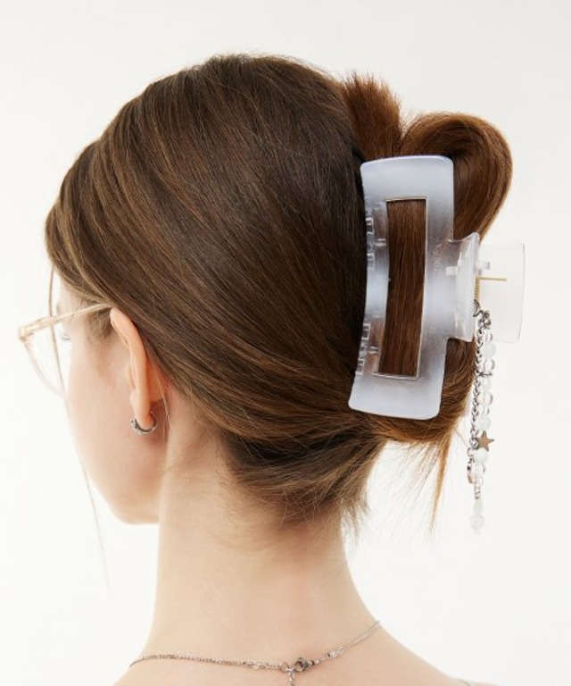 [VVV] Beads Chain Strap Hair Clip _ White