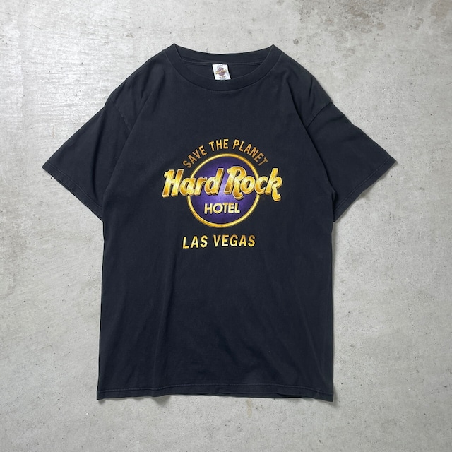 90年代 USA製 HARD ROCK HOTEL LASVEGAS ハードロックホテル プリントTシャツ メンズL 古着 フェードブラック 黒【Tシャツ】/ブラック