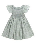 3y-10y【Tartaleta 】BRANCA Dress フローラルグリーン　ハンドメイドスモックドレス