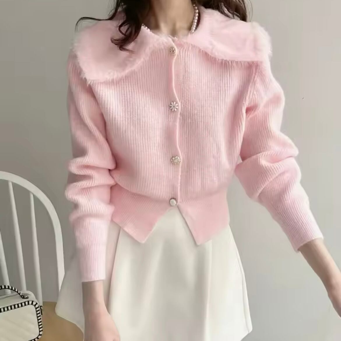 ビッグカラーニットカーディガン