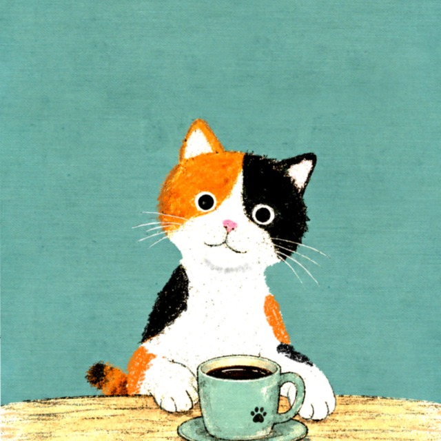 Coffee？｜猫のしおり　ポストカードにもなる両面デザイン【ダウンロード販売】
