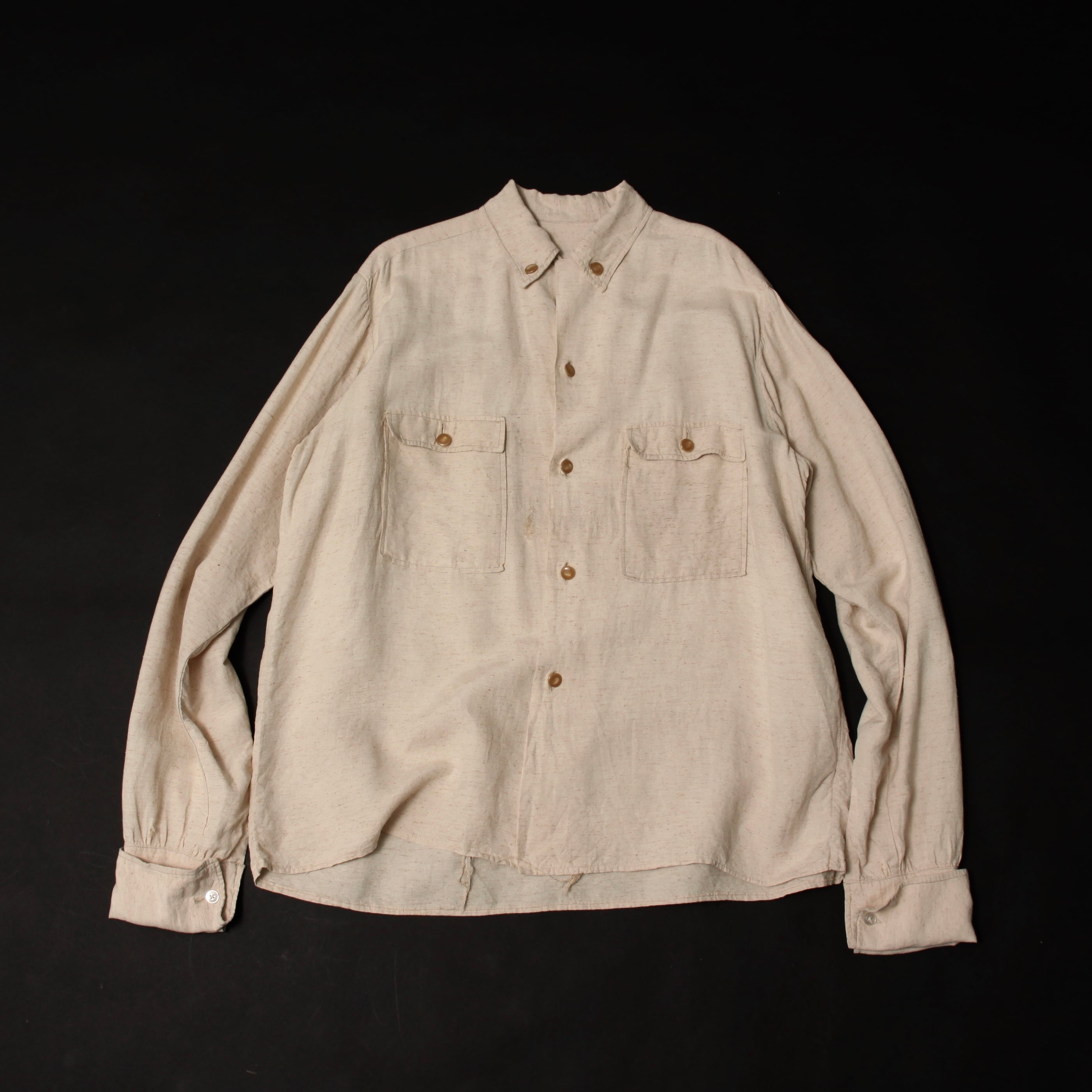 0357. 1950's personal order shirt 生成り 絣 レーヨン/コットン 長袖