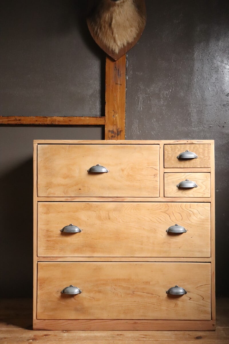 アンティーク 木製 引き出し　5段　チェスト　昭和レトロ　即購入可 アンティーク古い木製チェスト5段引き出し