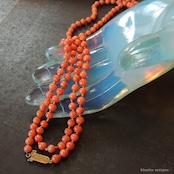 英国アンティークジュエリー 9ctゴールド コーラル ロングネックレス(ソーティングメモ付)