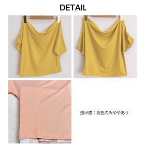 オフショルダー Tシャツ レディース 夏 韓国 ワンショルダー アシンメトリー 半袖 カットソー ギャザー ドレープ 細見え 肌見せ デコルテ 大人 カジュアル きれいめ ガーリー お出かけ [LS-CGT159]