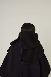 i’m here - Knit Snood(Crepe Wool-like) :Black|サークル状/片畦編み/ダブルジップ/ホーン・トグル/レザーパーツ