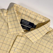 90s Polo by Ralph Lauren ポロ ラルフローレン PHILIP タッタソール 長袖 ワイシャツ ドレスシャツ 16 1/2-33 /イエロー系 メンズ ビンテージ