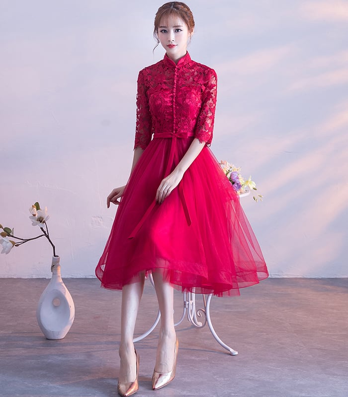 【フラダンス衣装】ワンピースドレス　レッド　赤　3L