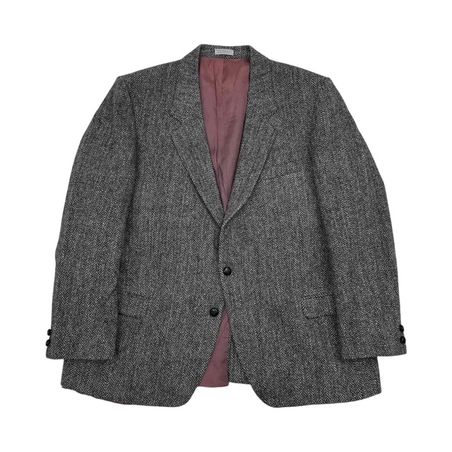 Wm.H LEISHMAN × Harris Tweed ハリスツイード ツイードウール テーラードジャケット L-XLサイズ程度/ダークグレー系 カナダ製 90s ビンテージ