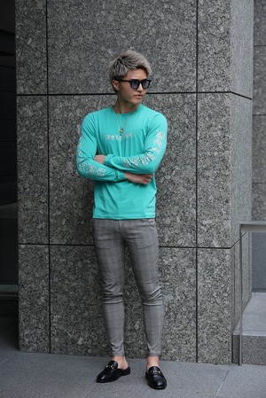 RHINE STONE SHIRTS TURQUOISE BLUE 【BB24017】