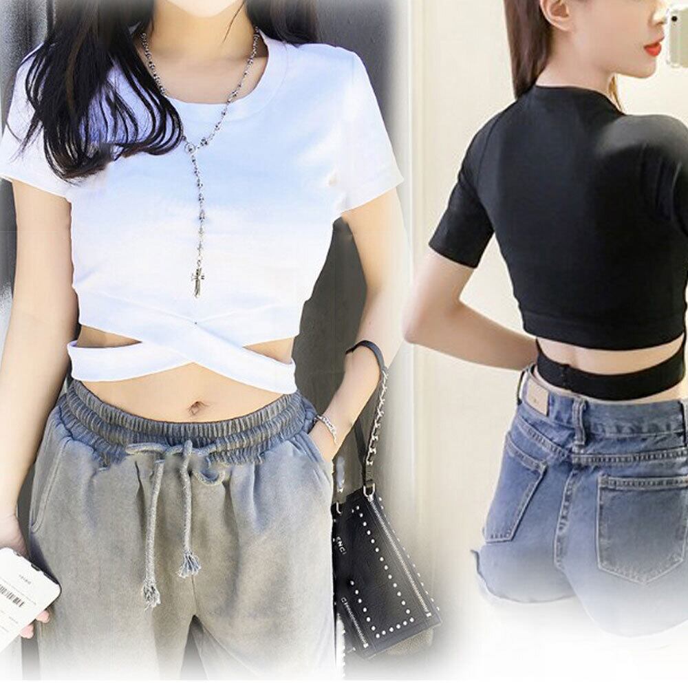 ショート丈 Tシャツ 半袖 レディース 春夏 韓国 へそ出し 肌見せ シンプル おしゃれ 大人 カジュアル 無地 重ね着 トップス インナー 涼しい 大人可愛い 大人女子