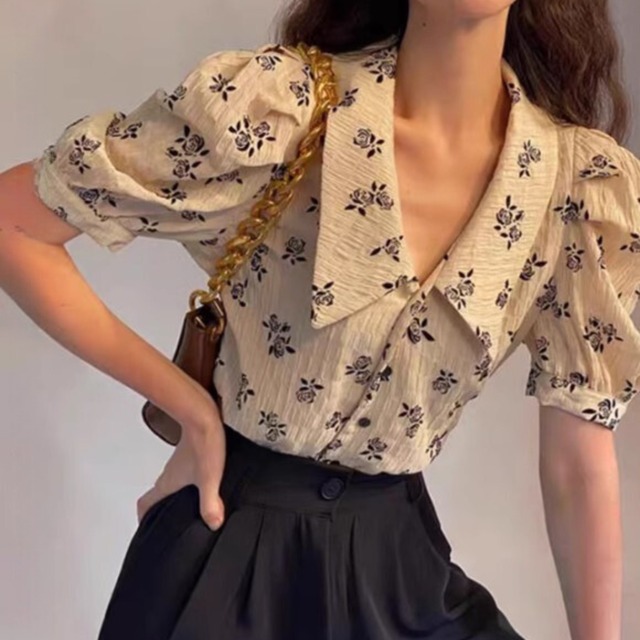 レトロビンテージ風フラワーシャツ