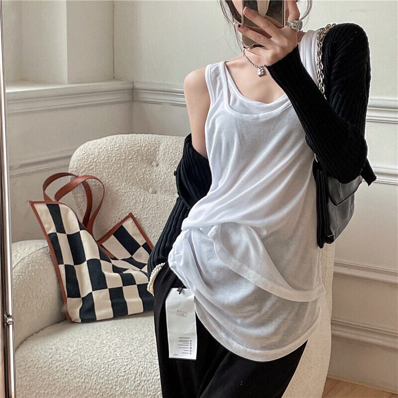 サマールーズホワイトノースリーブトップス 夏物 ピュア ヨーロピアン ブラックストロベリース74477340760