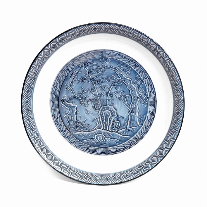 未使用品 有田焼 大皿 2枚 40/37cm飾皿 肥前 哲三郎 作 竹仙人