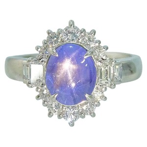 Pt900 プラチナ スターサファイア3.774ct ダイヤ0.78ct リング 指輪 レディース 15号 【中古】