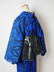 【受注商品】RumiRockセオαゆかた「ドクロ更紗」青×黒　[A765]