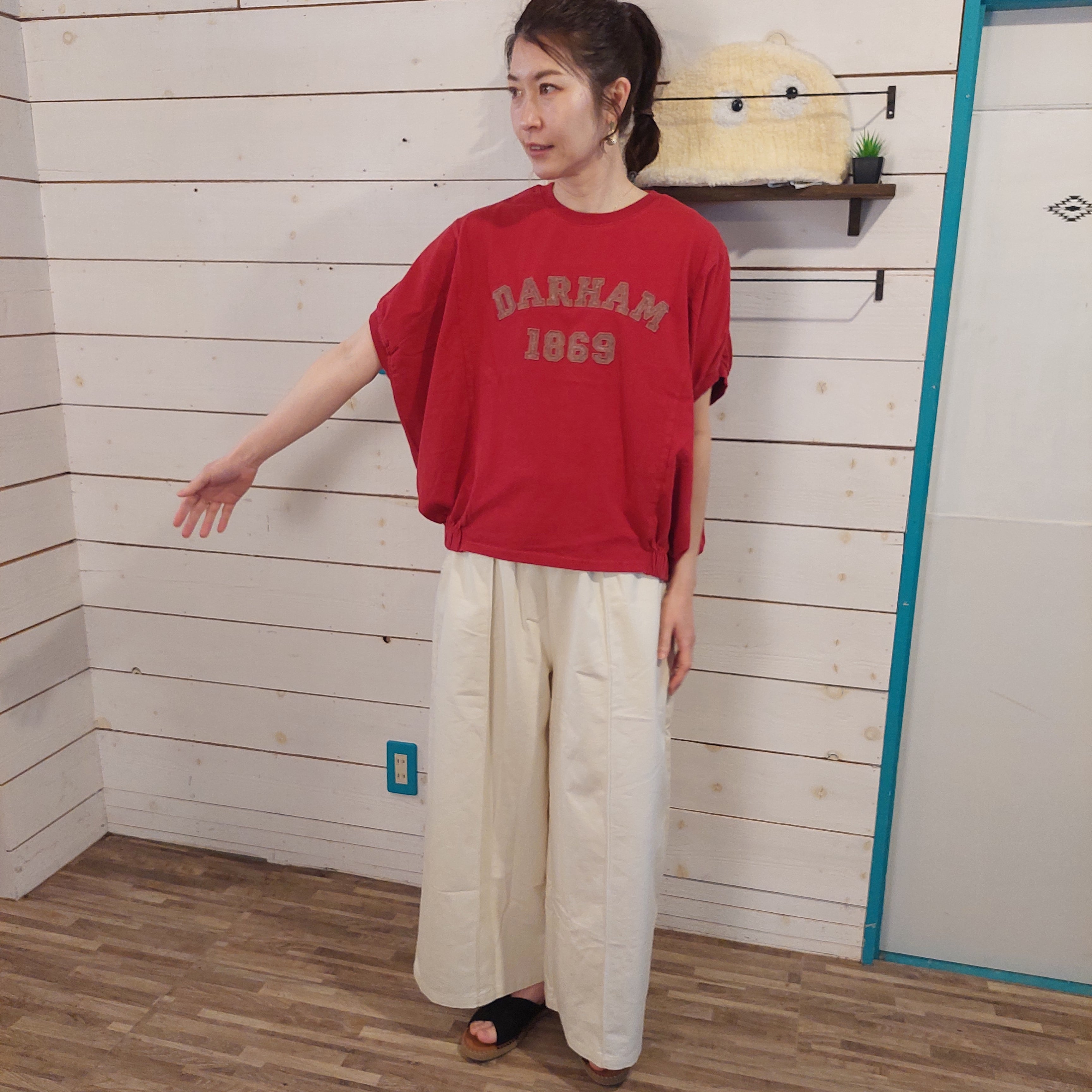 『People's』2754  パウダー天竺デニムロゴ刺繍プルオーバー　フリーサイズ