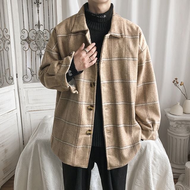 【予約販売】ネルシャツ 長袖 厚手 フランネル メンズ オーバーサイズ チェック柄 ブルー ベージュ グレー カジュアル ストリート こなれ感 お洒落 韓国 トレンド 秋冬 M/L/XL/2XL/3XL