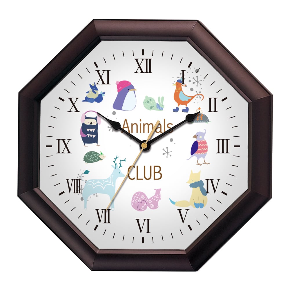 ロゴ時計「八角形30.2センチ壁掛け時計」幸運を刻む八角形 開店祝い