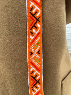 ウクライナ産カシミヤ100%ロングコート　手刺繍（モスグリーン）グラージュ・ニジンカ刺繍