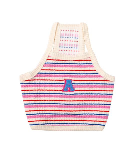 予約【andblank】A Stitch Stripe Crop Top : Pink
