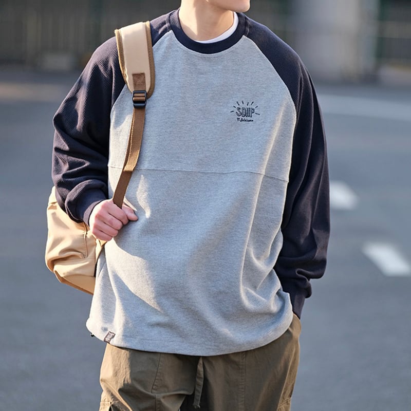 バイカラーラグランスリーブクルーネック長袖Tシャツ 00018