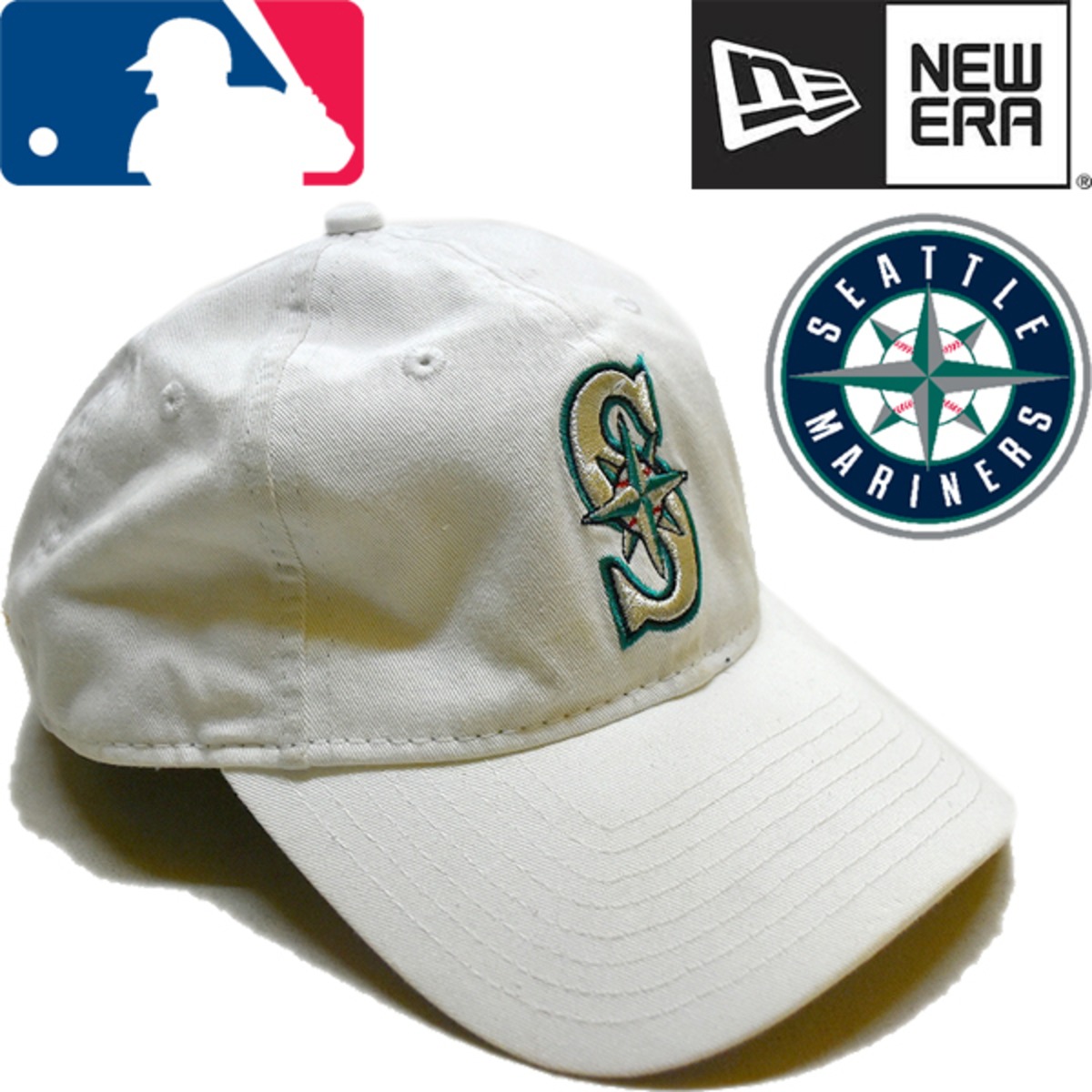 1点物◇ニューエラMLBシアトルマリナーズ白ベースボールキャップ帽子 