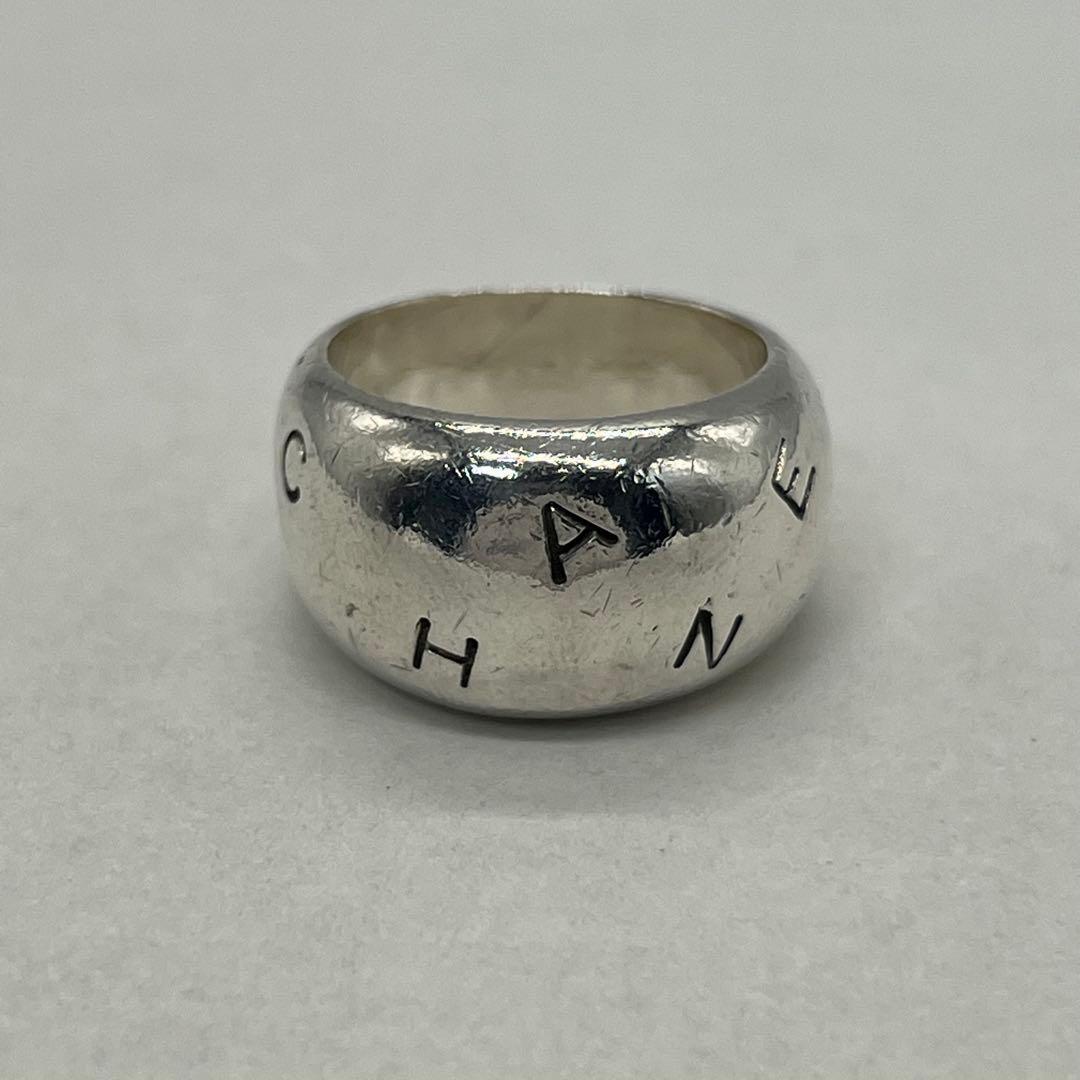 シャネル CHANEL ロゴ シグネチャー ワイド リング 14号 SV925