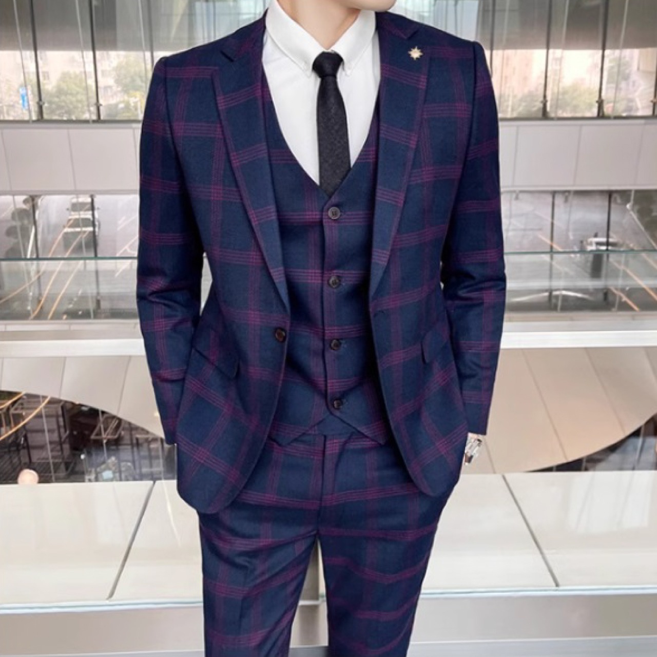 韓国風スリムビジネスフォーマルウェア　スリーピース　SU014