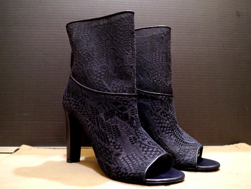 レア美品◆CHANEL シャネル パールライン レース ブーツ サンダル 黒