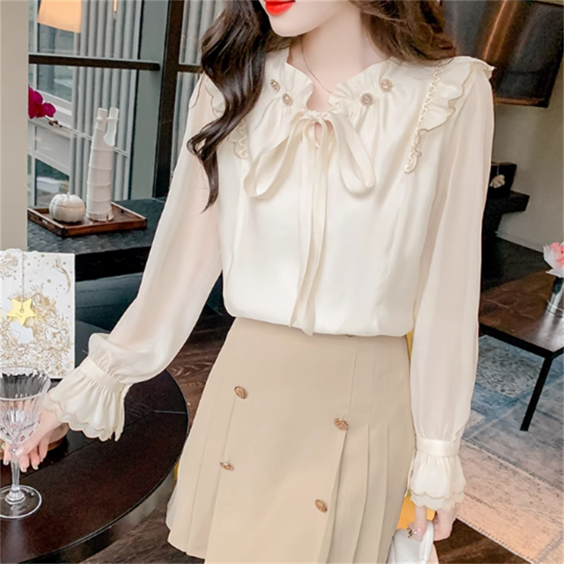 送料無料】 トップス ブラウス 萌え袖 袖あり クルーネック プル