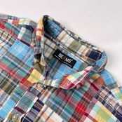 BEAMS ビームス マドラスチェック パッチワーク BD 半袖シャツ サイズ M /メンズ/マルチ/インド綿