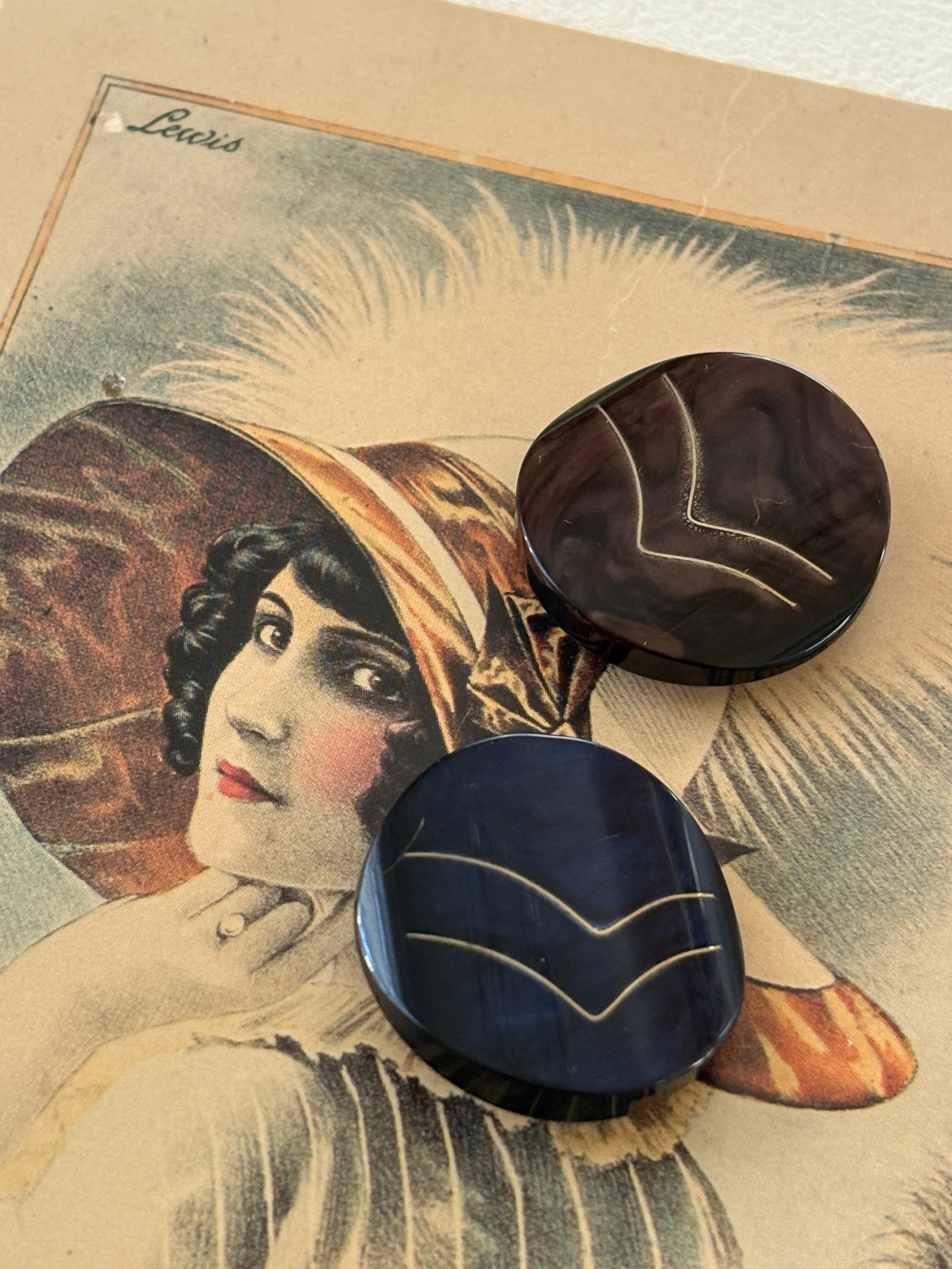 Japanese Vintageボタン レトロボタン 27mm ブラウン/ネイビー ゴールド マーブル調 アクセサリーパーツ デコレーション材