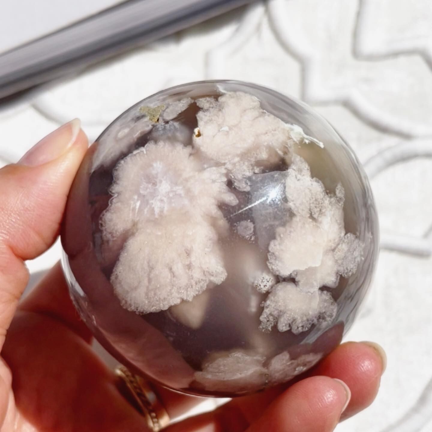 Black Flower Agate Sphere