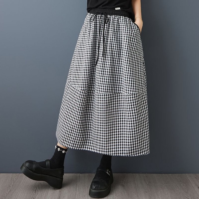 ギンガムチェック柄 Aライン スカート  00059