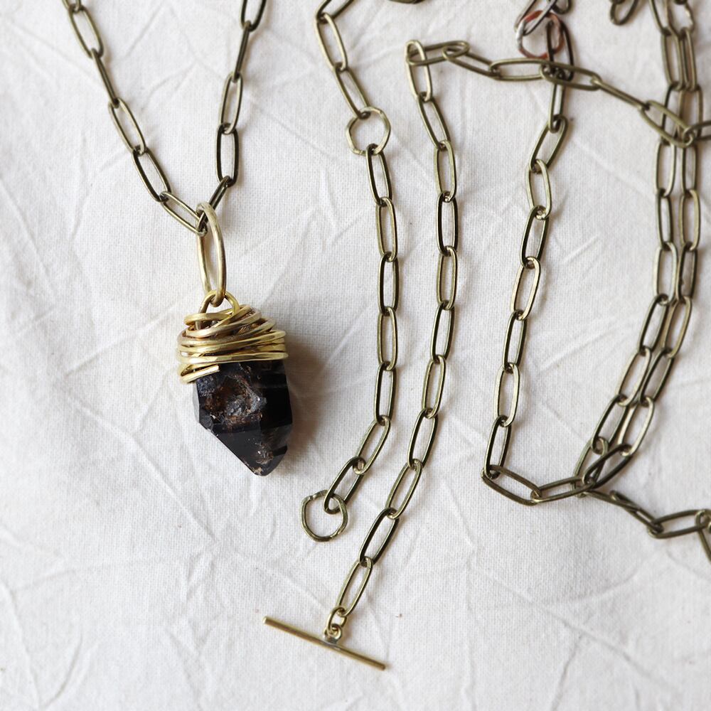 いろいろアレンジ】スモーキークォーツの天然石ロングネックレス