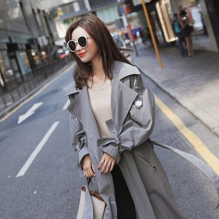 袖リボン絞りかわいい☆ロング丈トレンチコート 大人女子 オフィス