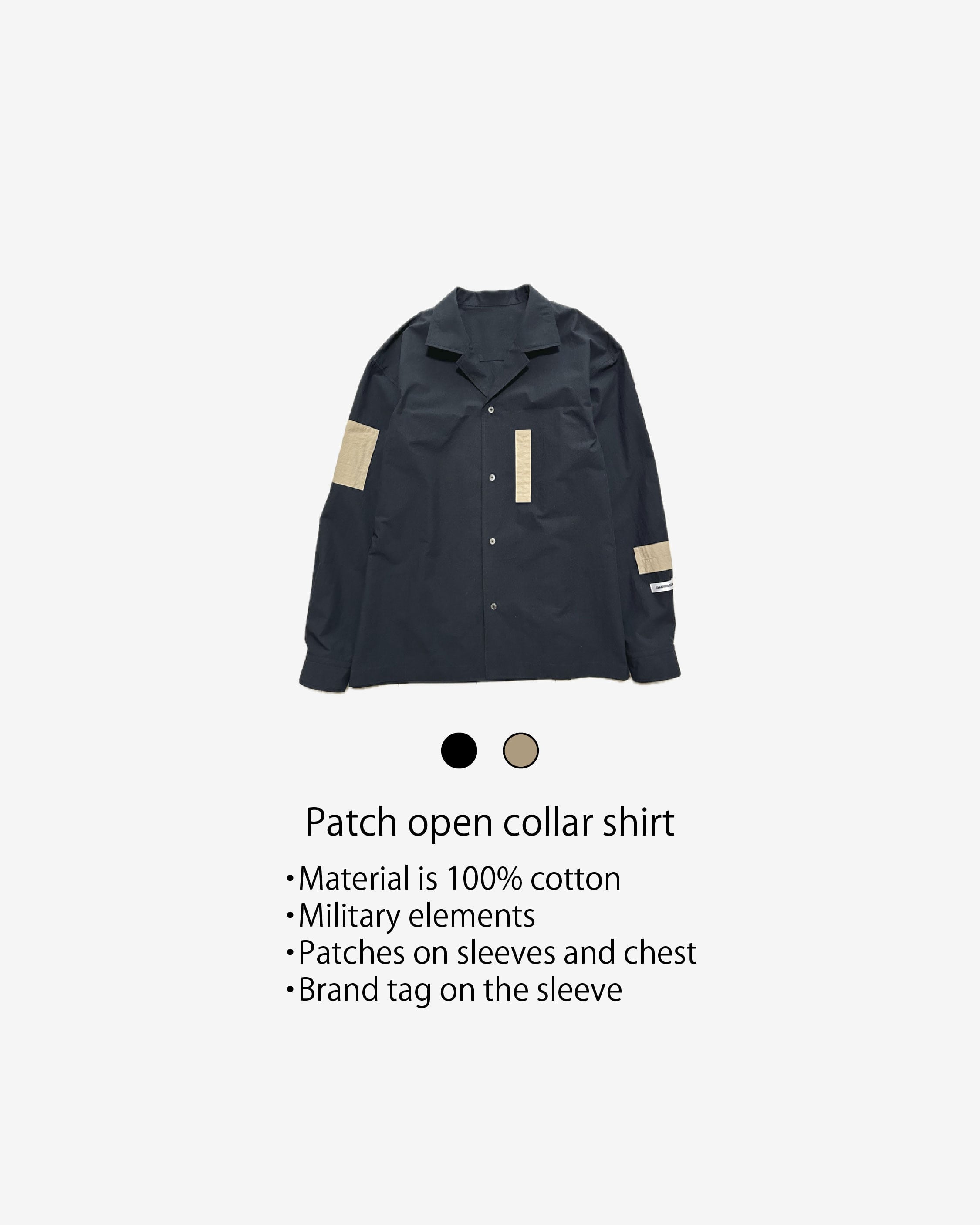 Patch open collar shirt