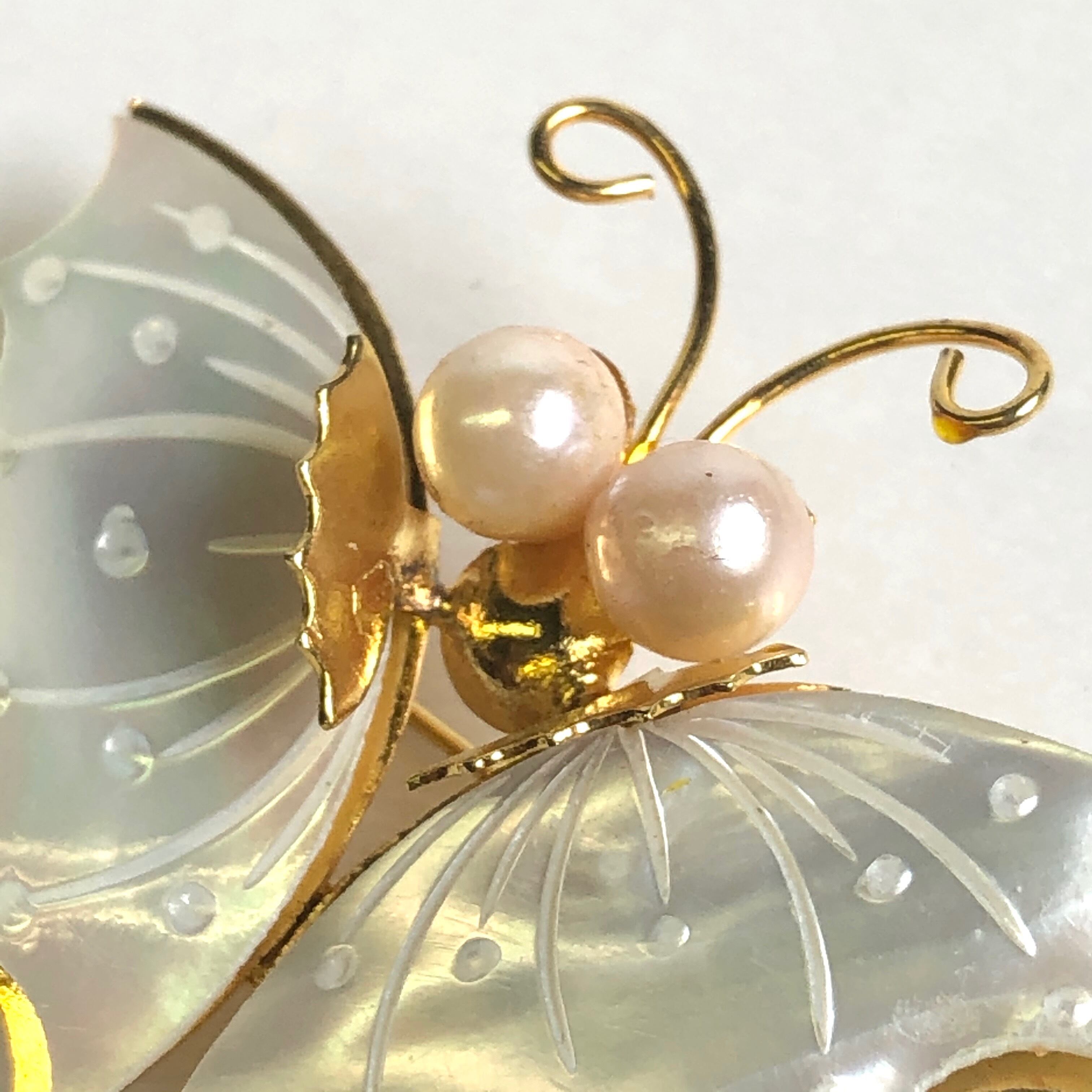 ブローチ 本真珠 蝶 レトロ アクセサリー ヴィンテージ 雑貨 4.5cm