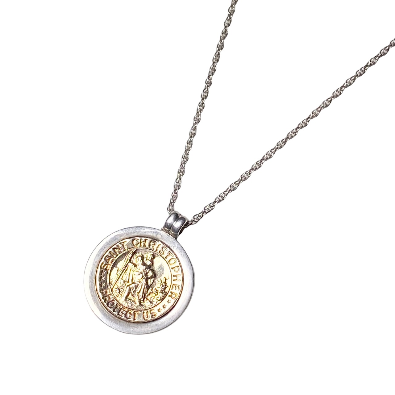 vintage TIFFANY silver × k18 coin pendant necklace “St.Christopher”