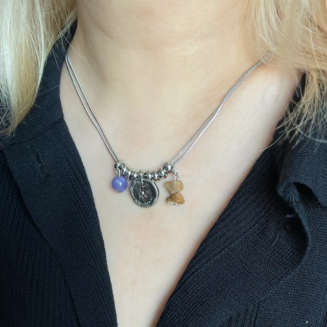 MOKAレトロなボタン砂利ビーズネックレス