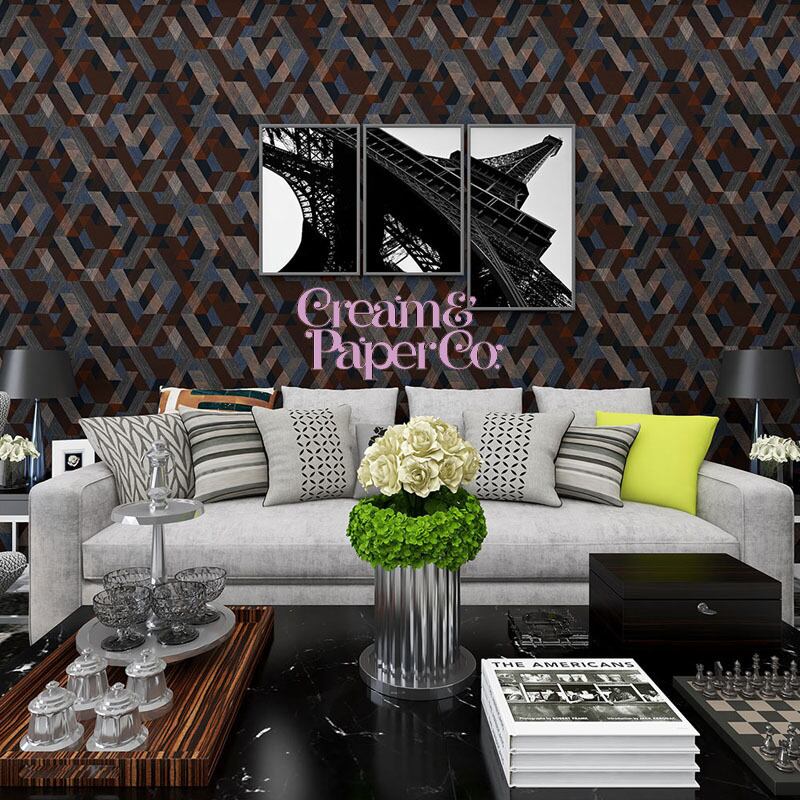 マットブラック ×ブラウン Geometric FL1-775301MT for DIY 53㎝×10m リピート64㎝