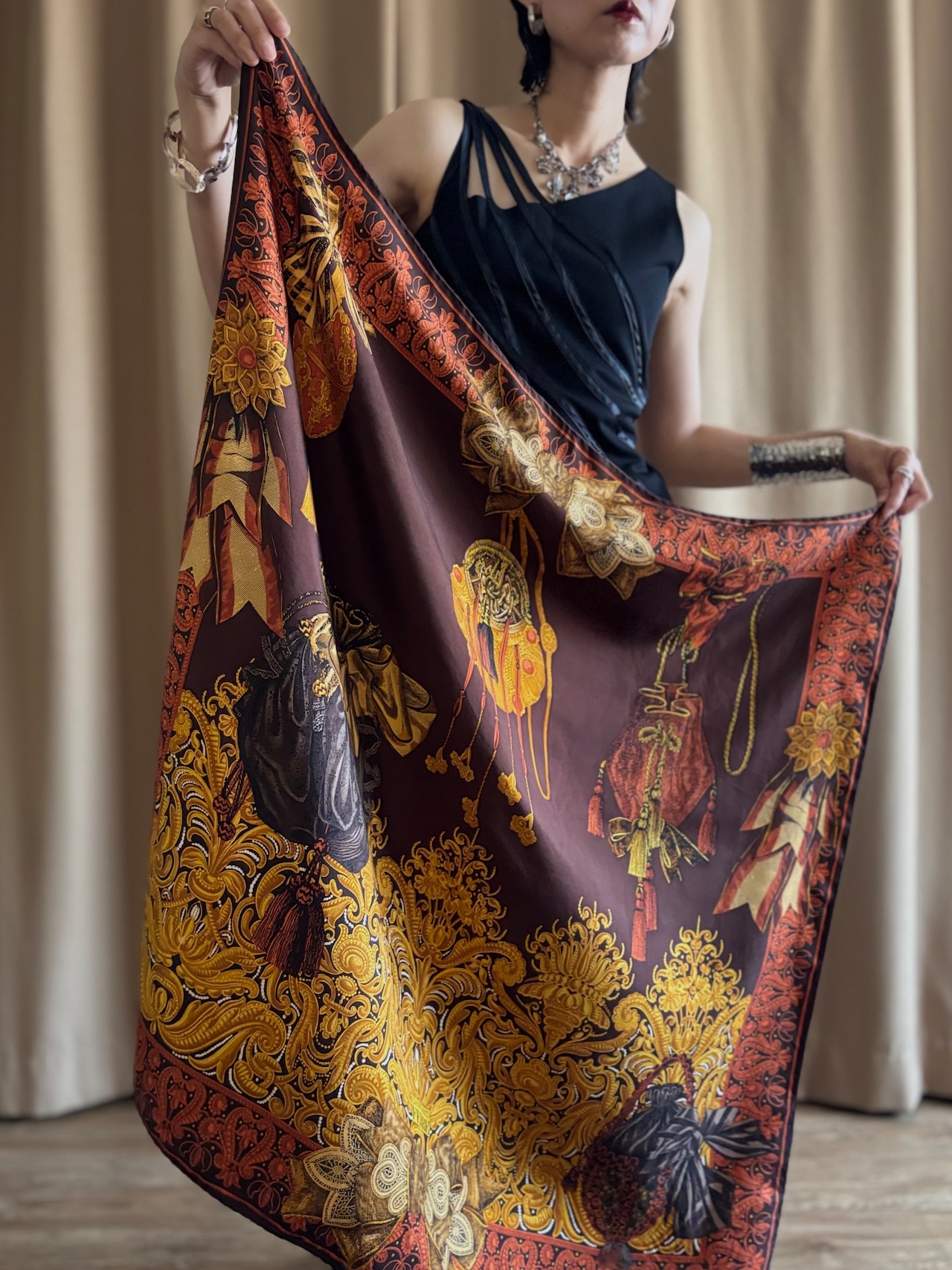 MADE IN ITALY tassel motif silk scarf-5245-5