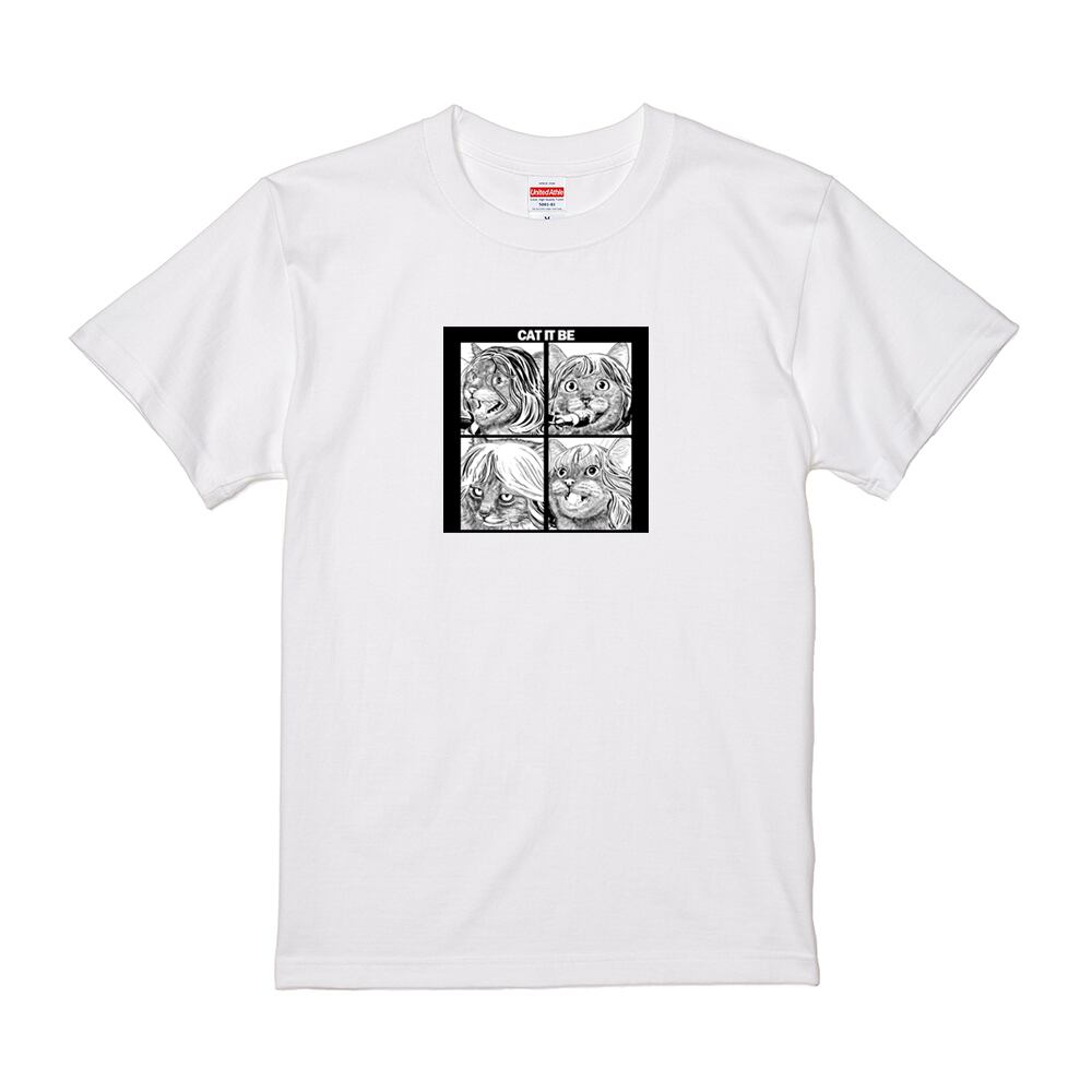 Cat It Be 半袖 Tシャツ ホワイト 猫 ねこ ネコ 動物 パロディ ロックバンド プリント T Shirt メンズ レディース 男女兼用 ユニセックス Tシャツ工房 ハポン