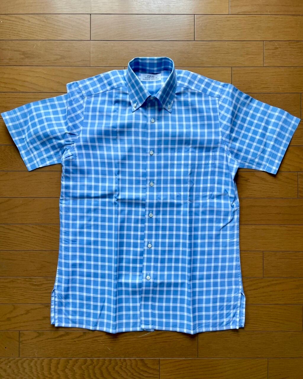 J3542美品 フライ ボタンダウンシャツ サックスブルー 15/38 FRAY イタリア製 FRAY(フライ) 半袖 ボタンダウンシャツ ユーズド M